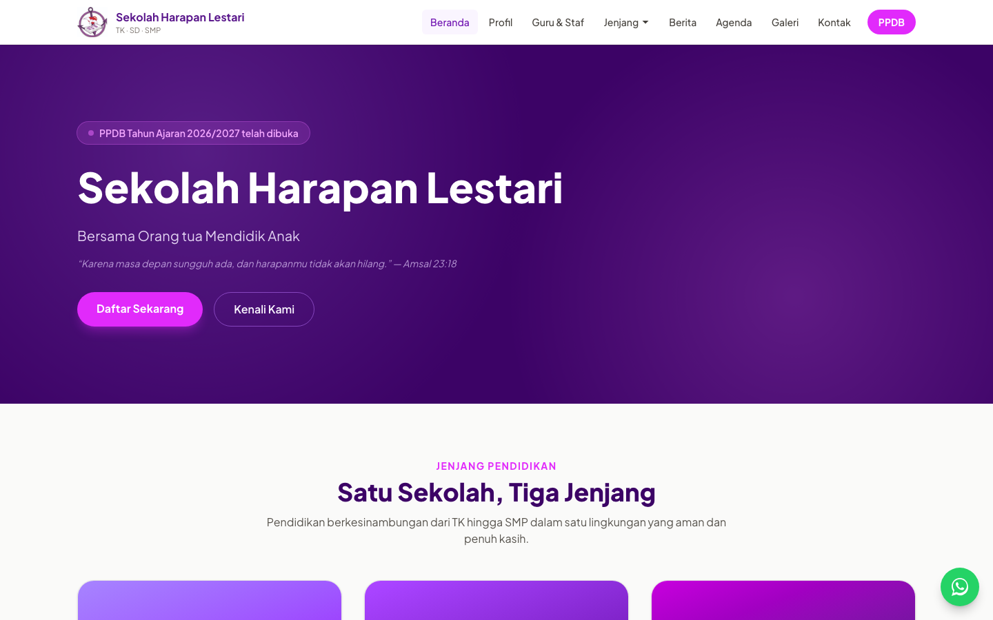 Preview of Sekolah Kristen Harapan Lestari Website